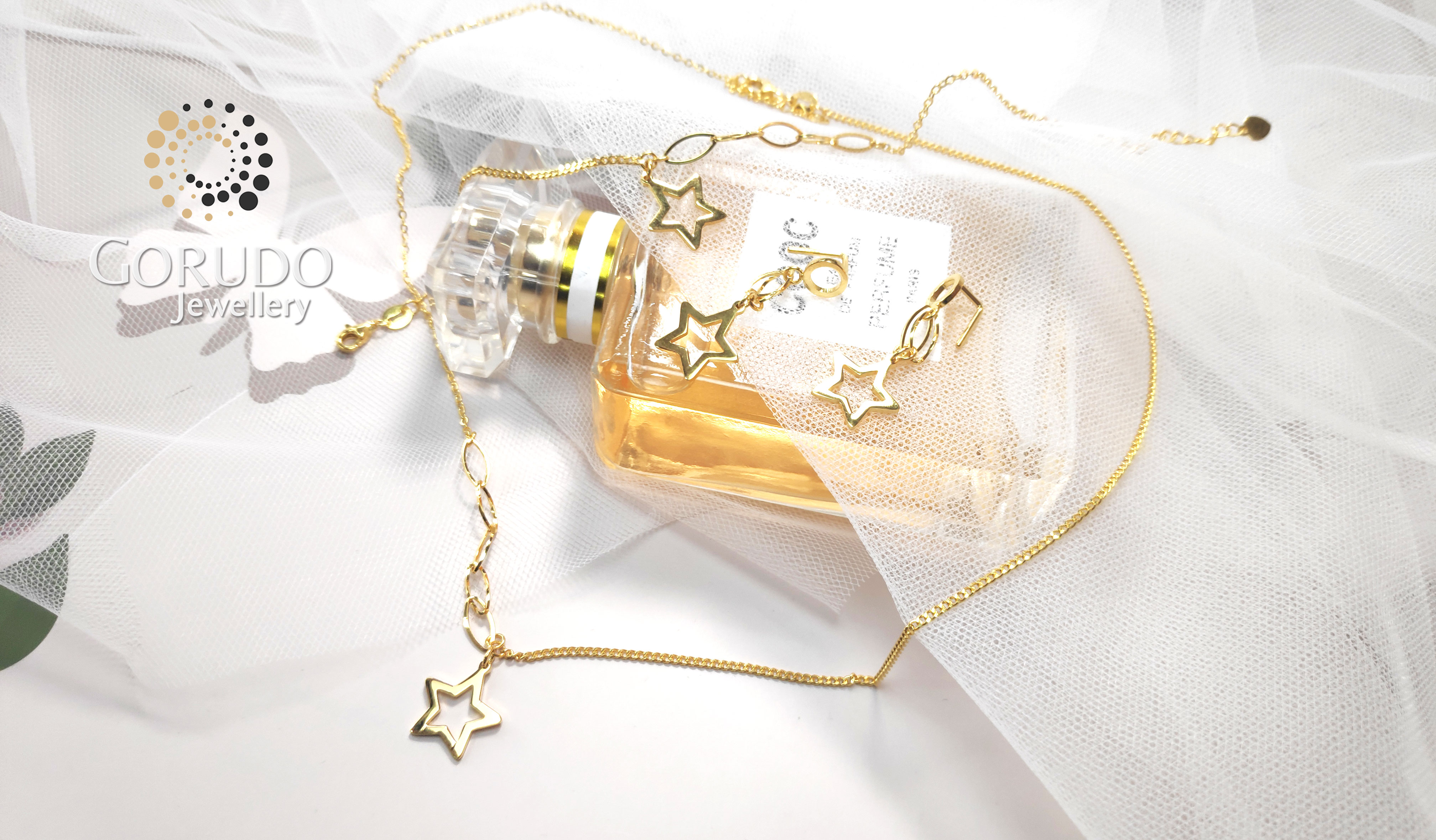 Gorudo Jewellery 999 Pure Gold Glow Star Pendant With Chain + Bracelet + Earring ( Jewellery Set ) · v3