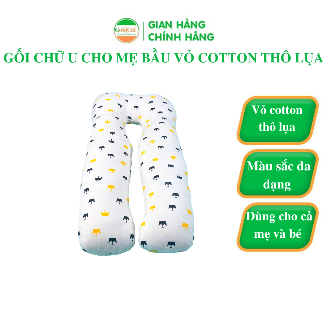 Gối Chữ U Cho Mẹ Bầu Vỏ Cotton GOLDCAT Giúp Ngủ Ngon