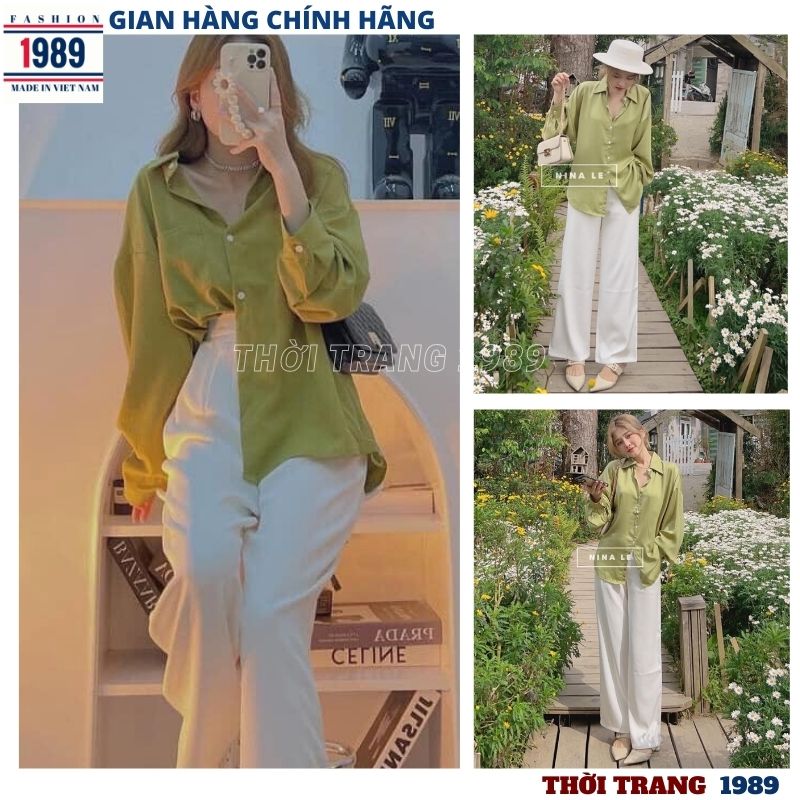Sét áo sơ mi kèm quần tây ống rộng cạp cao -SB02 quần tây ống rộng lưng cao kèm áo sơ mi lụa mềm mịn đẹp -kiểu dáng hàn quốc , sét bộ đi chơi , áo sơ mi nữ , quần tây ống rộng cạp cao ,ulzzang -THỜI TRANG 1989