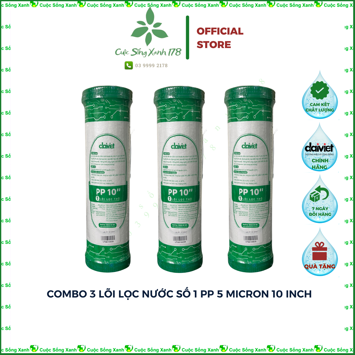 Combo 3 lõi lọc nước số 1 đại việt dành cho máy lọc nước ro pp 10" 5 micron