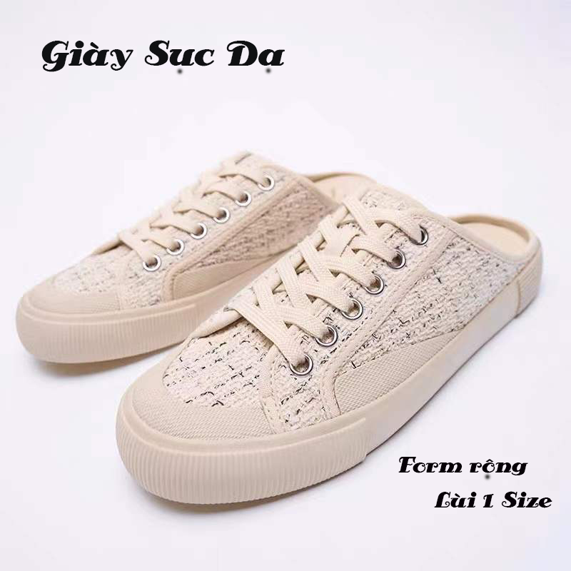 Giày Sục Thể Thao Nữ Za, Giày Vải Buộc Dây, Đế Bệt, Sục Thường Ngày