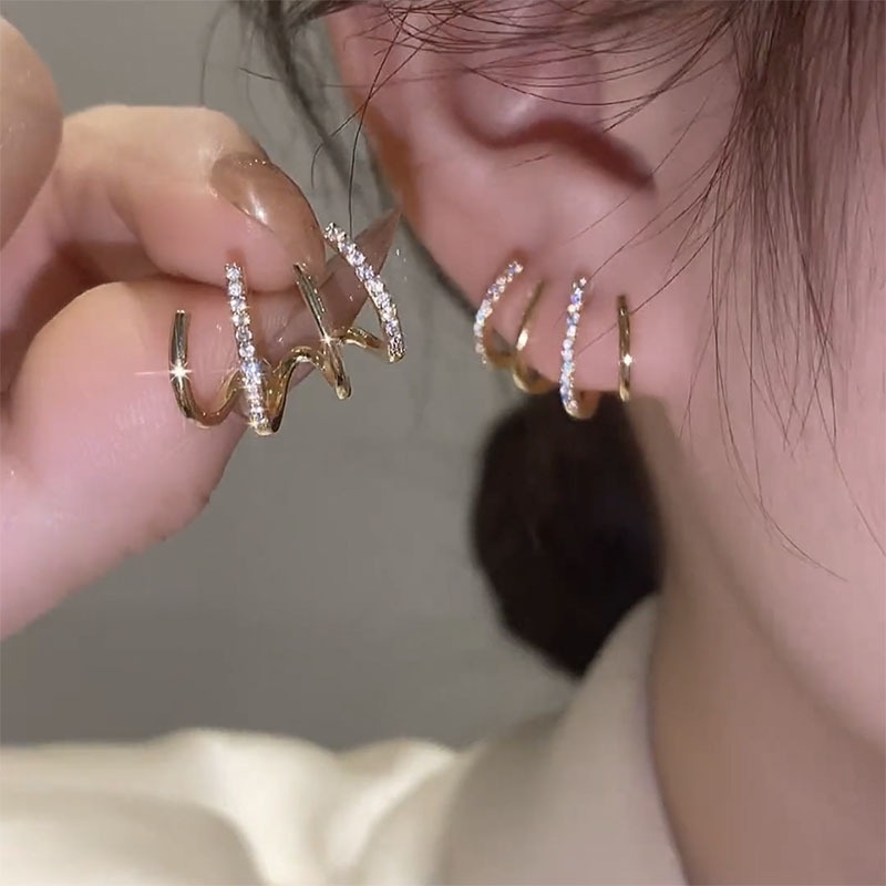 1 Pair Women Korean Version Elegant Personalized Four-Claw Row Design Earrings Fashion Simple Rhinestone Ear Stud Bridal Wedding Party Jewelry Accessories