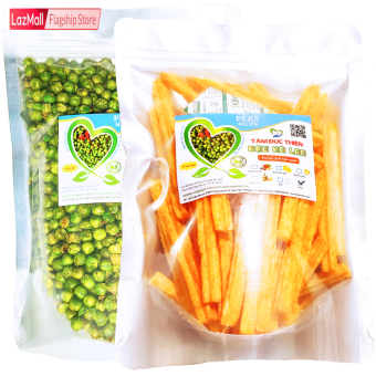 Combo 2 Túi: Hà Lan Rang Tỏi Ớt 500GR và Túi Bánh Khoai Tây Phô Mai Que & Đậu Hà Lan 205GR Tâm Đức Thiện - Thực Phẩm Đóng Gói Đóng Hộp Ăn Liền – Đồ Ăn Vặt Lazada bánh kẹo quà Tết
