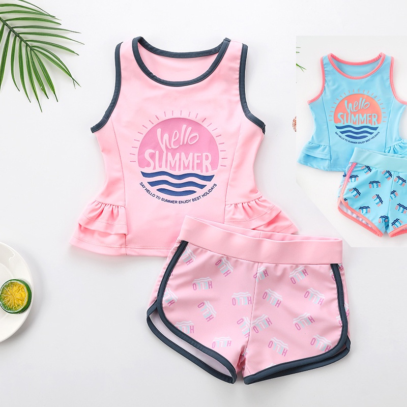 Bộ bơi cho bé gái đồ bơi cho trẻ em mùa hè từ 2 đến 12 tuổi SUMMER size đại 46kg bikini 2 chi tiết