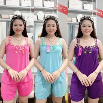 Bộ Quần Áo Thun Lạnh Mặc Nhà Đồ Ngủ Thun Lạnh 2 Dây Phối Ren Co Giãn 40-65Kg
