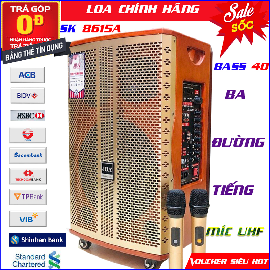 LOA KÉOSIÊU KHỦNG 3 ĐƯỜNG TIÊNG JBA 8615   BASS 40, THIẾT KẾ TINH TẾ, HIỆN ĐẠI, ÂM THANH ĐẲNG CẤP. KÈM 2 MÍC KIM LOẠI UHF TUYỆT ĐẸP
