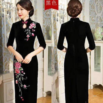 Sườn Xám Dài Tay Thêu Nhung Cao Cấp Mới 2020 Sườn Xám Dài Tay Hàng Ngày