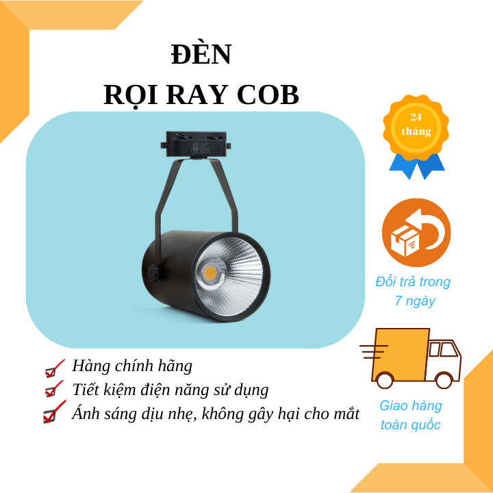 Đèn Led Rọi Ray COB 7W vỏ đen ánh sáng trắng/vàng/trung tính, phải đi kèm thanh ray, bảo hành 24 tháng