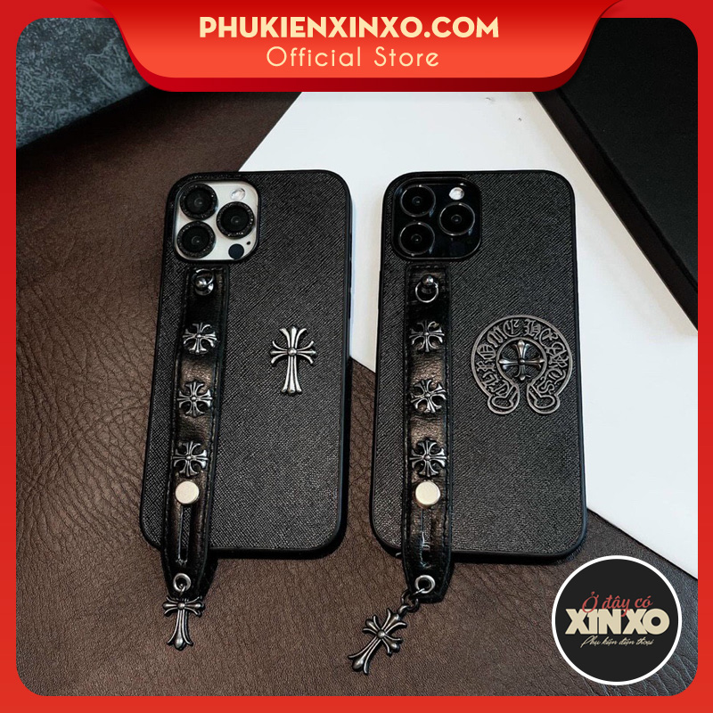 Ốp lưng Iphone Chrome Heart kèm móc tay đỡ điện thoại cao cấp, ốp chống va đập dùng cho iphone X/Xsmax/11/11promax/12/12pro/12promax/13/13promax