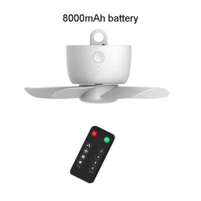 8000mAh USB Rechargeable Remote Control Timing 4 Gears Ceiling Fan Cooling Hanging Fan for Tent Bed Camping Outdoor Home (4)