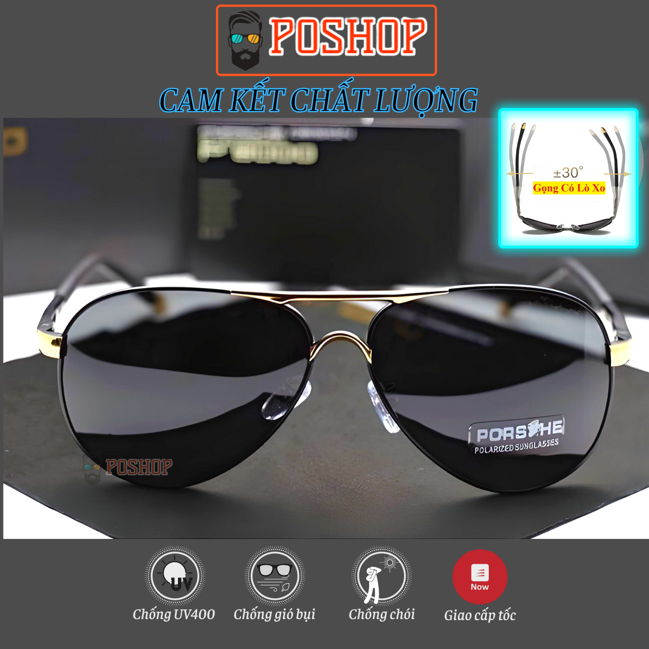 Kính mát nam nữ kính râm thời trang tròng polaroid chống chói tia uv400 gọng lò xo màu sắc dễ đeo 8503 - POSHOP