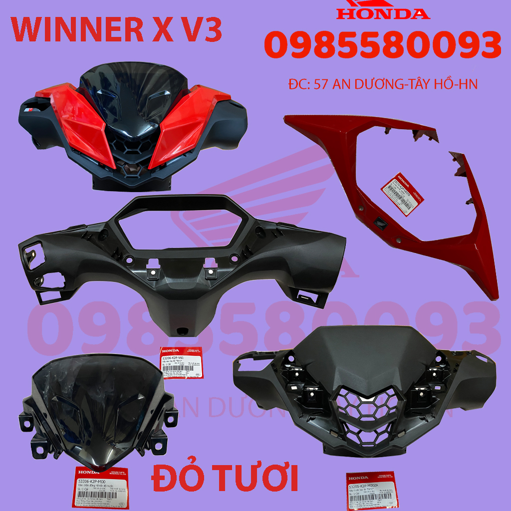 Dàn áo, bộ đầu đèn winner x v3 2022 màu đỏ tươi
