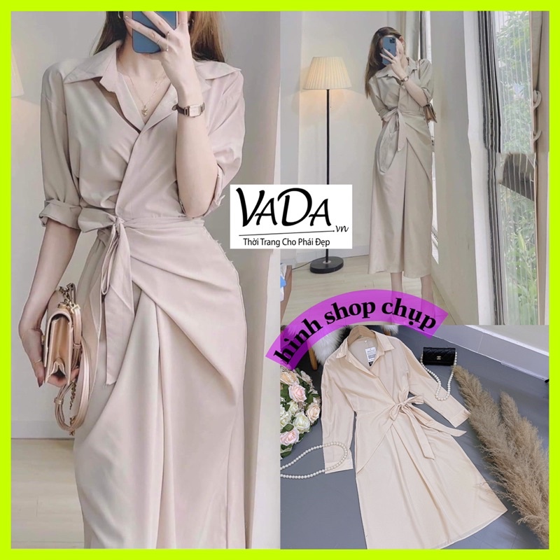 Đầm sơ mi xoắn eo