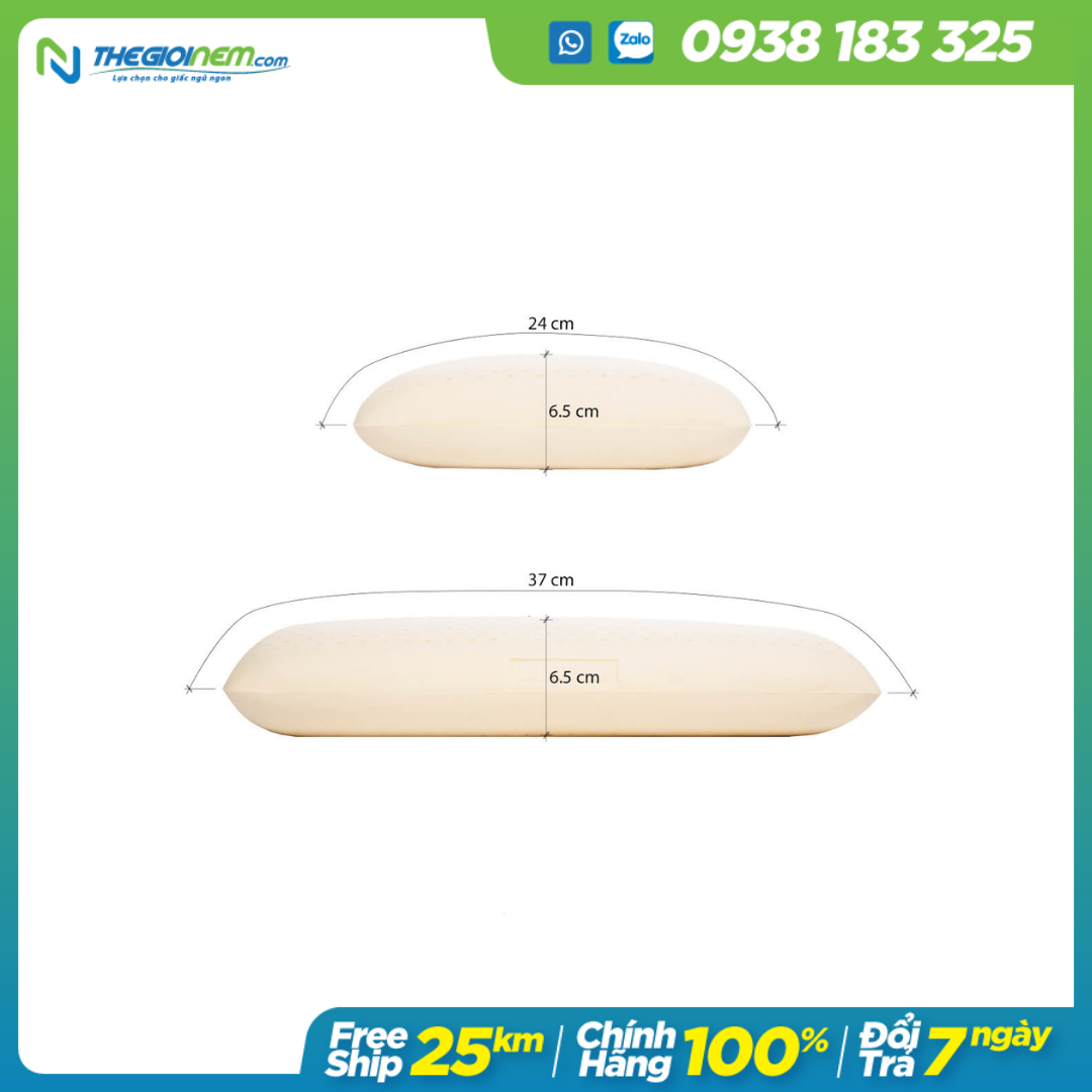 Gối cao su thiên nhiên oval liên á 24x37x6.5cm
