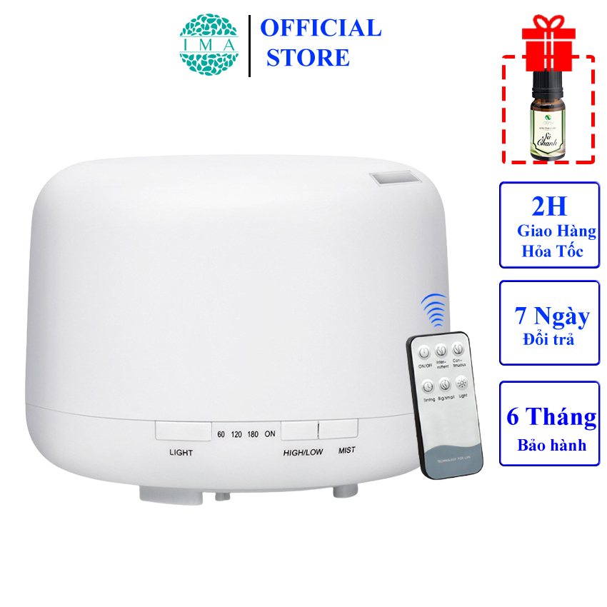 Máy Xông Tinh Dầu Khuếch Tán Tinh Dầu Phun Sương Hình Trụ Trắng IMASTORE Dung Tích 550ml Tặng Điều Khiển Có Chế Độ Hẹn Giờ 1h/3h/6h/on Đèn Led 7 Màu Phun Sương Tạo Âm Trong Phòng Điều Hòa, Bảo Hành 6 Tháng