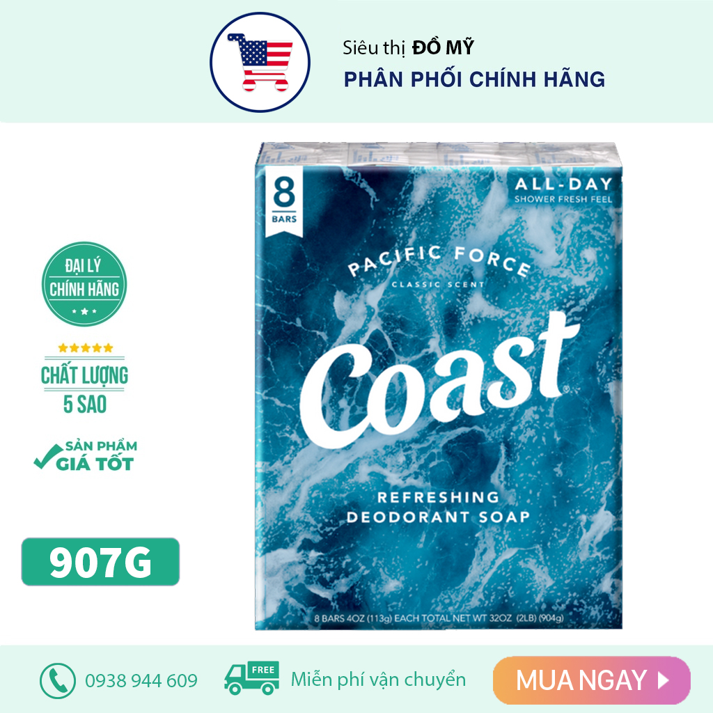 Xà bông coast xà bông cục coast mỹ xà bông coast lốc 8 cục 904g mẫu mới xanh đậm
