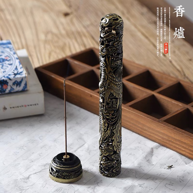 Đồ thờ cúng lư hương trụ long phụng 24cm- văn phòng phẩm Nhơn Phát