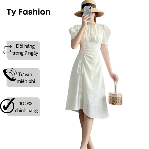 Đầm trắng dự tiệc rút dây eo ty fashion phù hợp đi tiệc đi chơi công sở