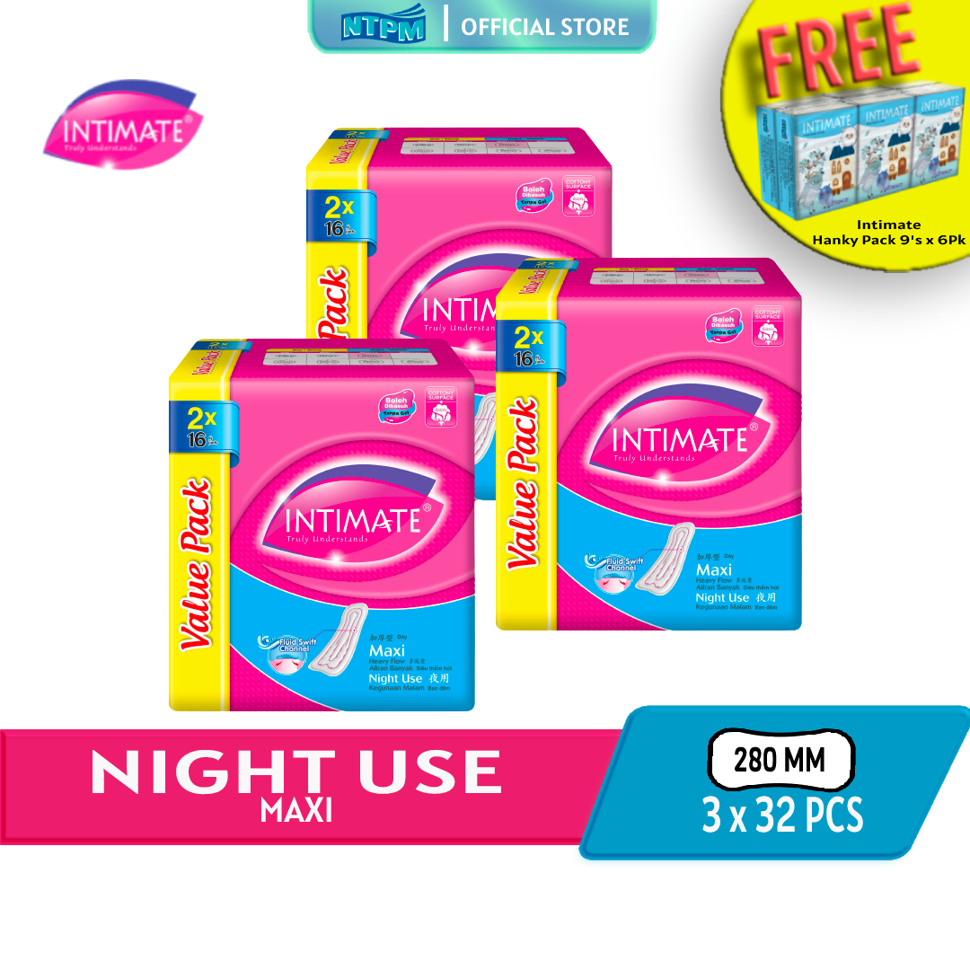 Intimate Nitelong Maxi SF (16s x 2) x 3Pkt - FREE Intimate Hanky Pack 9's x 6 pkts