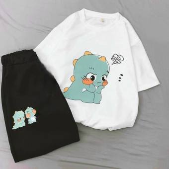 Set đồ bộ unisex , chất liệu thun cotton co giản thoáng mát - thiết kế họa tiết hoạt hình 3D Khủng Long Cực cute