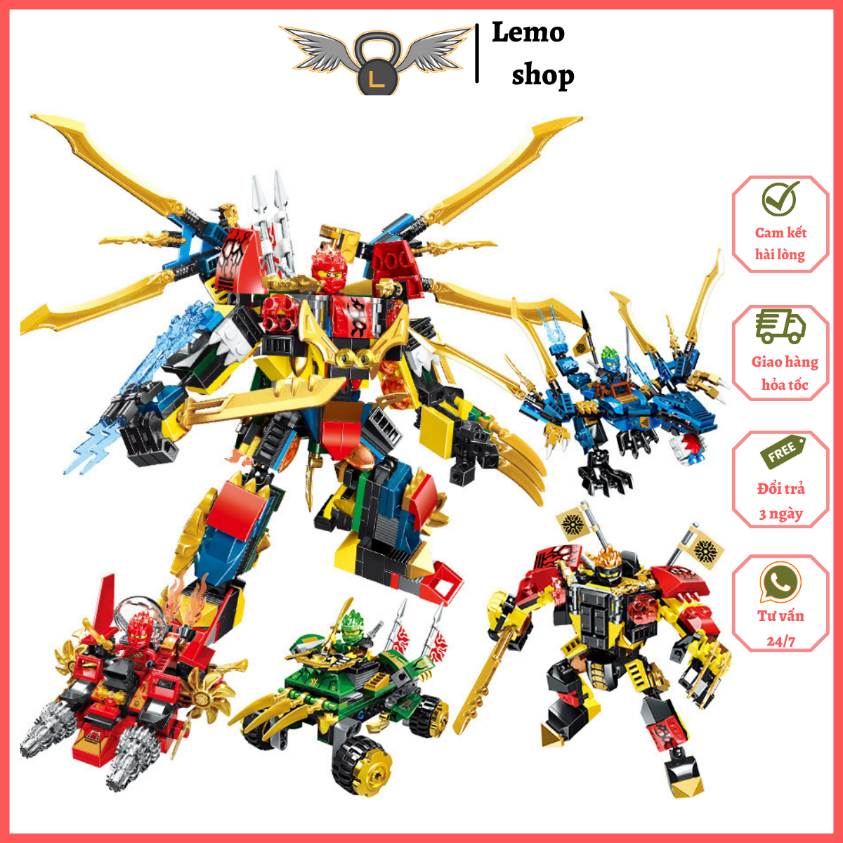 Đồ chơi xếp hình Ninjago Xe Mech Robot Rồng Xanh Minifigures , đồ chơi lắp ghép cho bé PRCK 61035