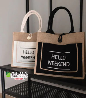 Túi cói hello weekend có lót, có đệm đáy