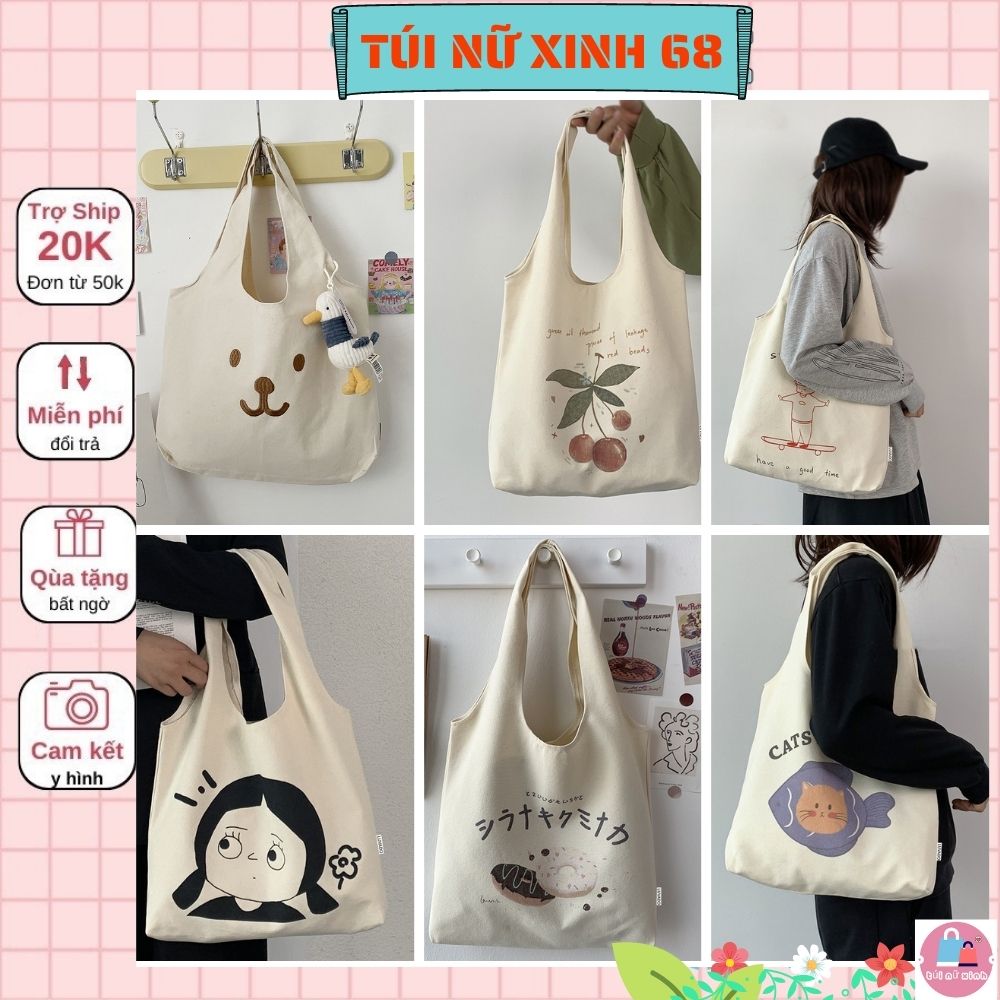 Túi đeo chéo canvas liền thân hoạ tiết ngộ nghĩnh Tuinuxinh68 556