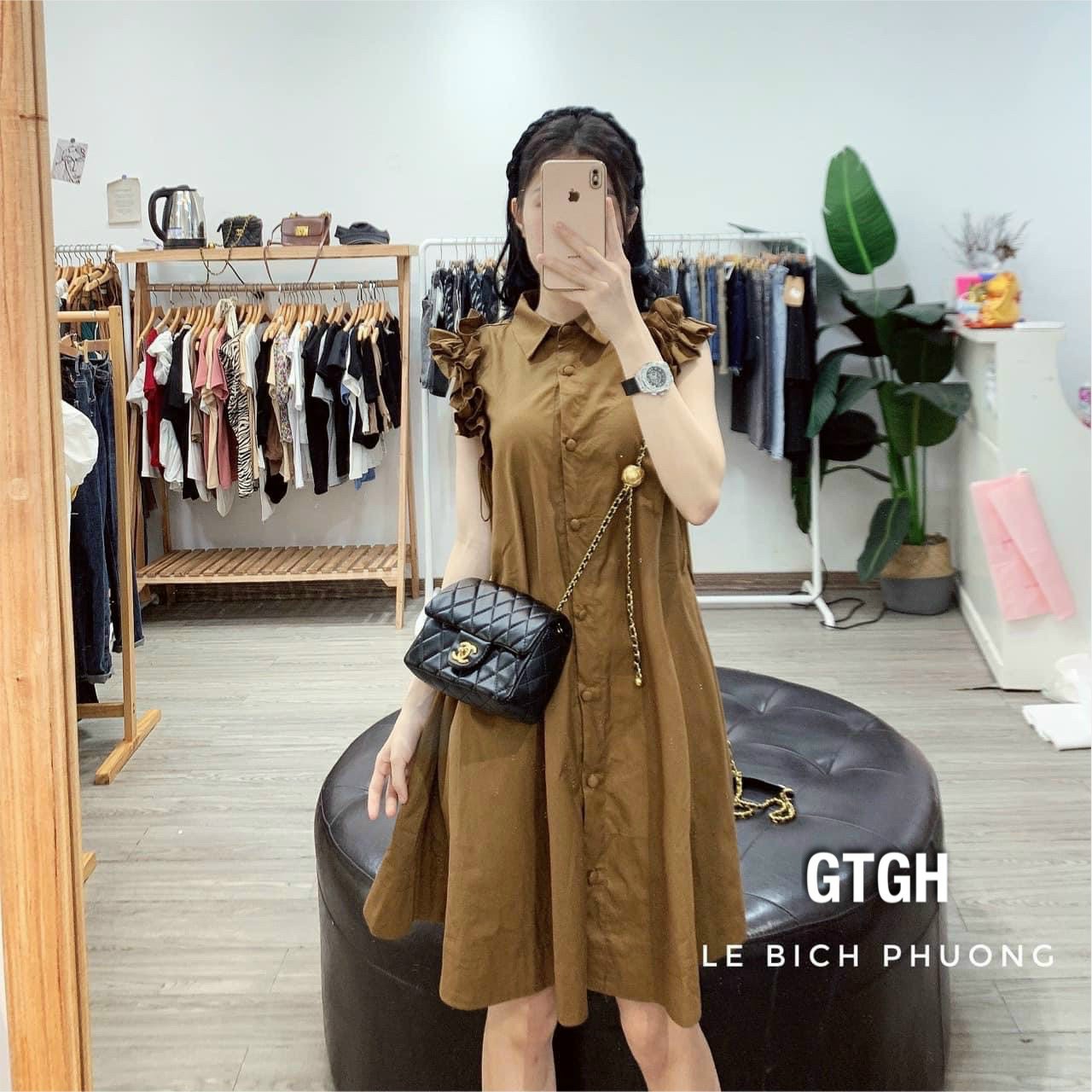 [HÀNG HOT]Váy bầu thời trang đầm thiết kế sơ mi tay bèo -váy suông lụa hàn châu G4