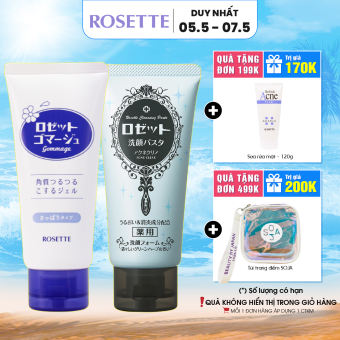Combo Tẩy Tế Bào Chết Dành Cho Mọi Loại Da Rosette Gommage 120g Và Sữa Rửa Mặt Giảm Mụn Rosette Acne Clear 120g