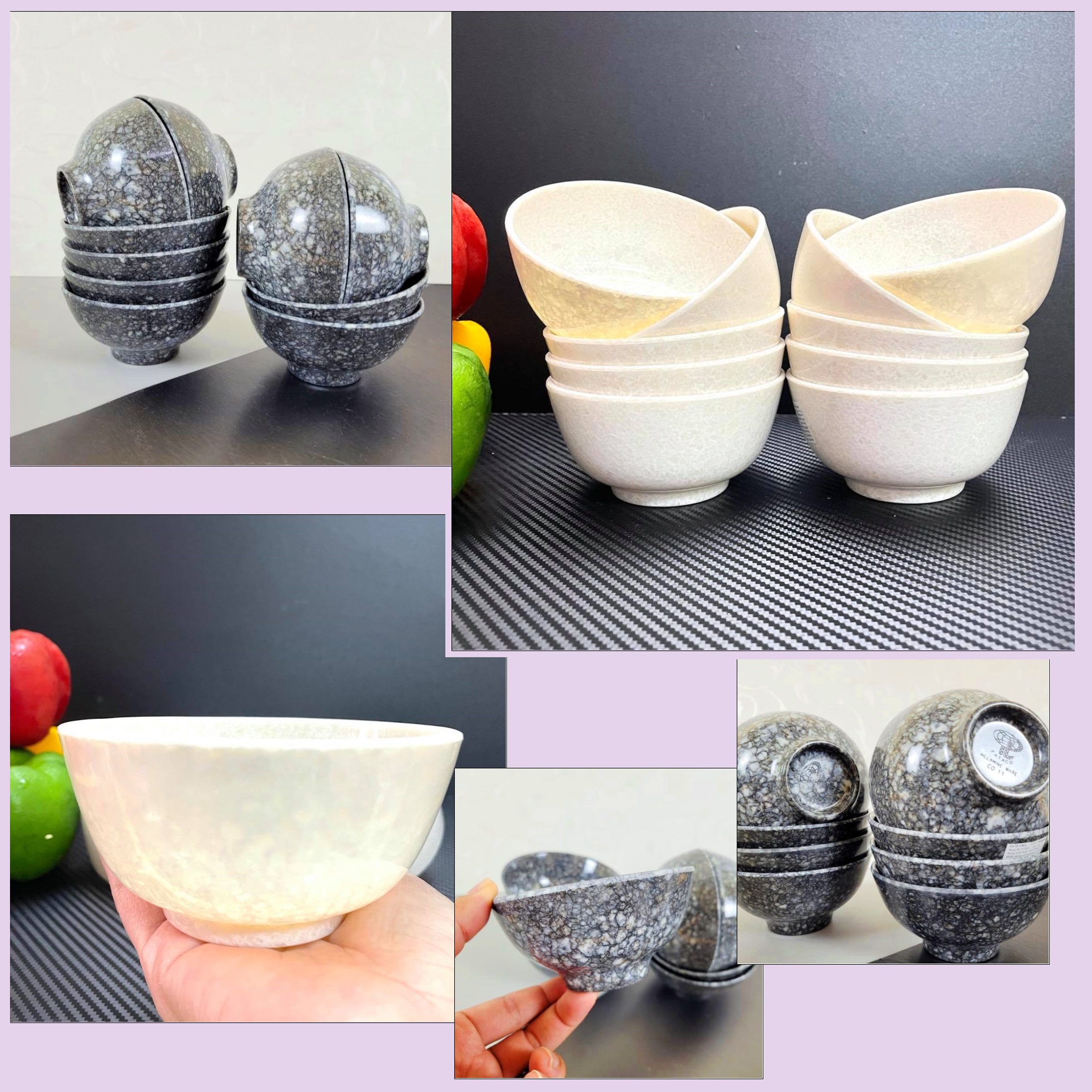 Chén bát cơm vân đá - nhựa melamine cao cấp. combo 2/ 5/ 10 chén. sản xuất đạt quatest3, eurofins, quacert, sgs. cam kết