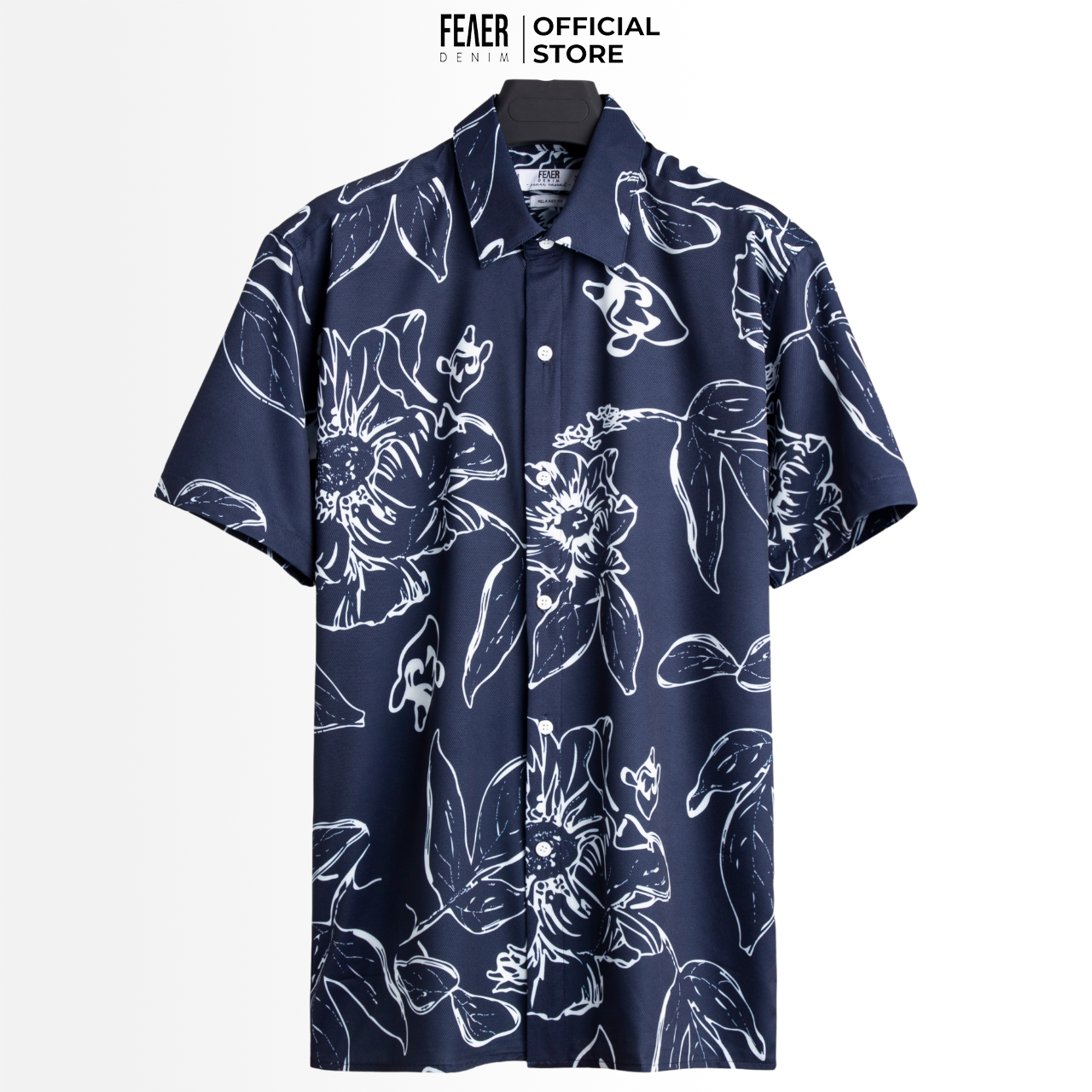 Áo sơ mi nam feaer denim họa tiết hoa lá chất lụa mềm mịn plants leaf