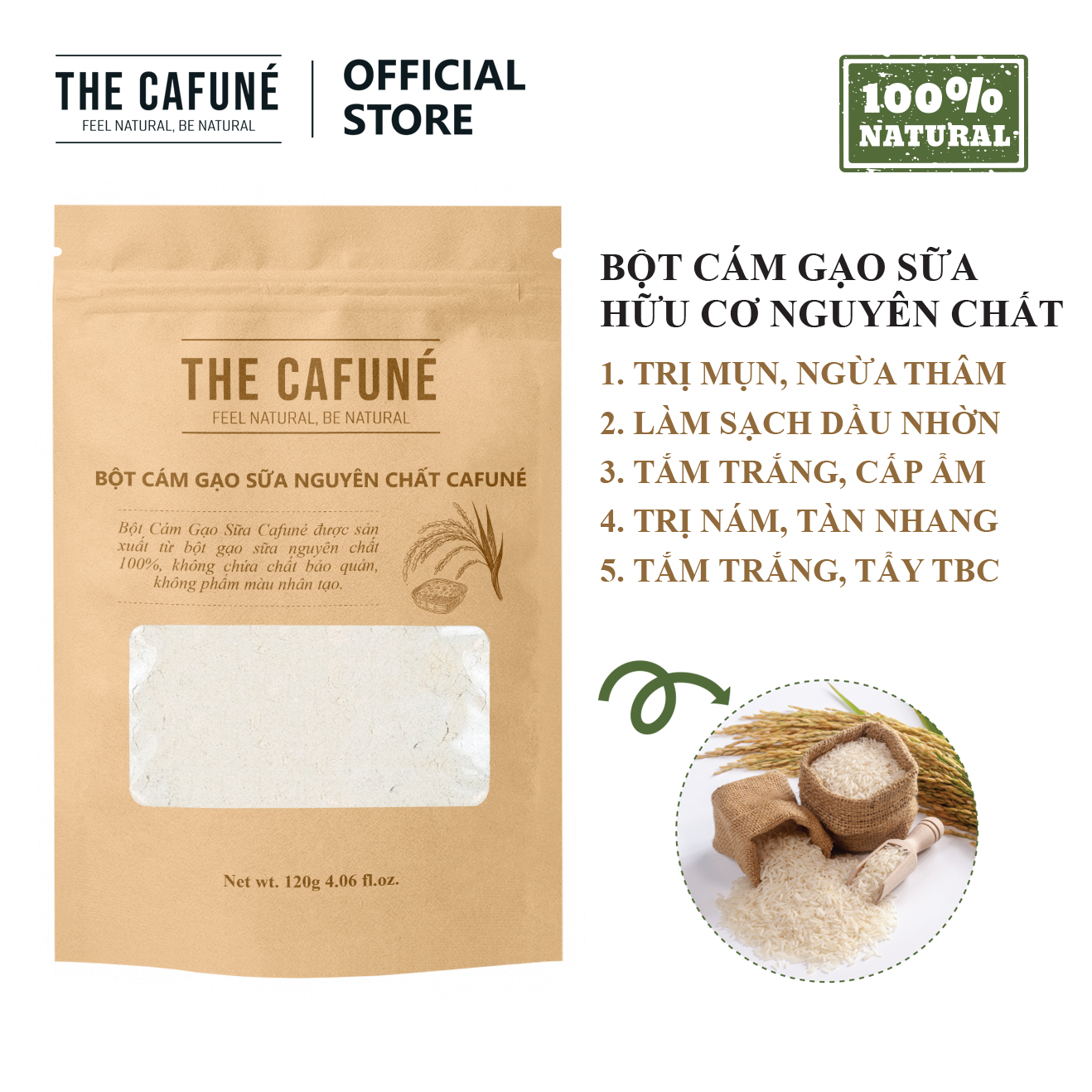 Bột cám gạo sữa Cafuné - hữu cơ nguyên chất 100%