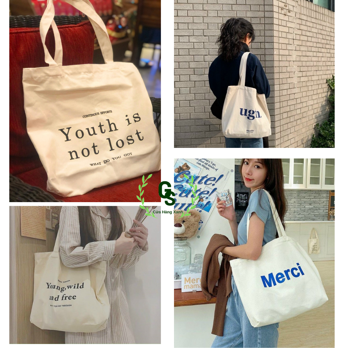 Túi tote vải canvas có ngăn phụ & khóa kéo miệng túi - phong cách hàn quốc đựng vừa laptop, a4
