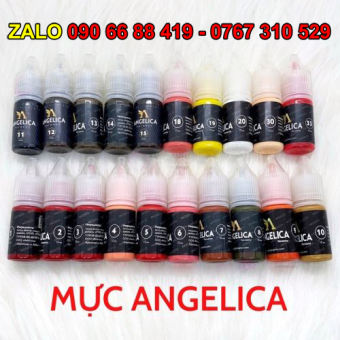 Mực xăm Angelica chính hãng Nga 10ml - Mực môi tông đậm siêu bám màu phun xăm thẩm mỹ, mực phun xăm hữu cơ