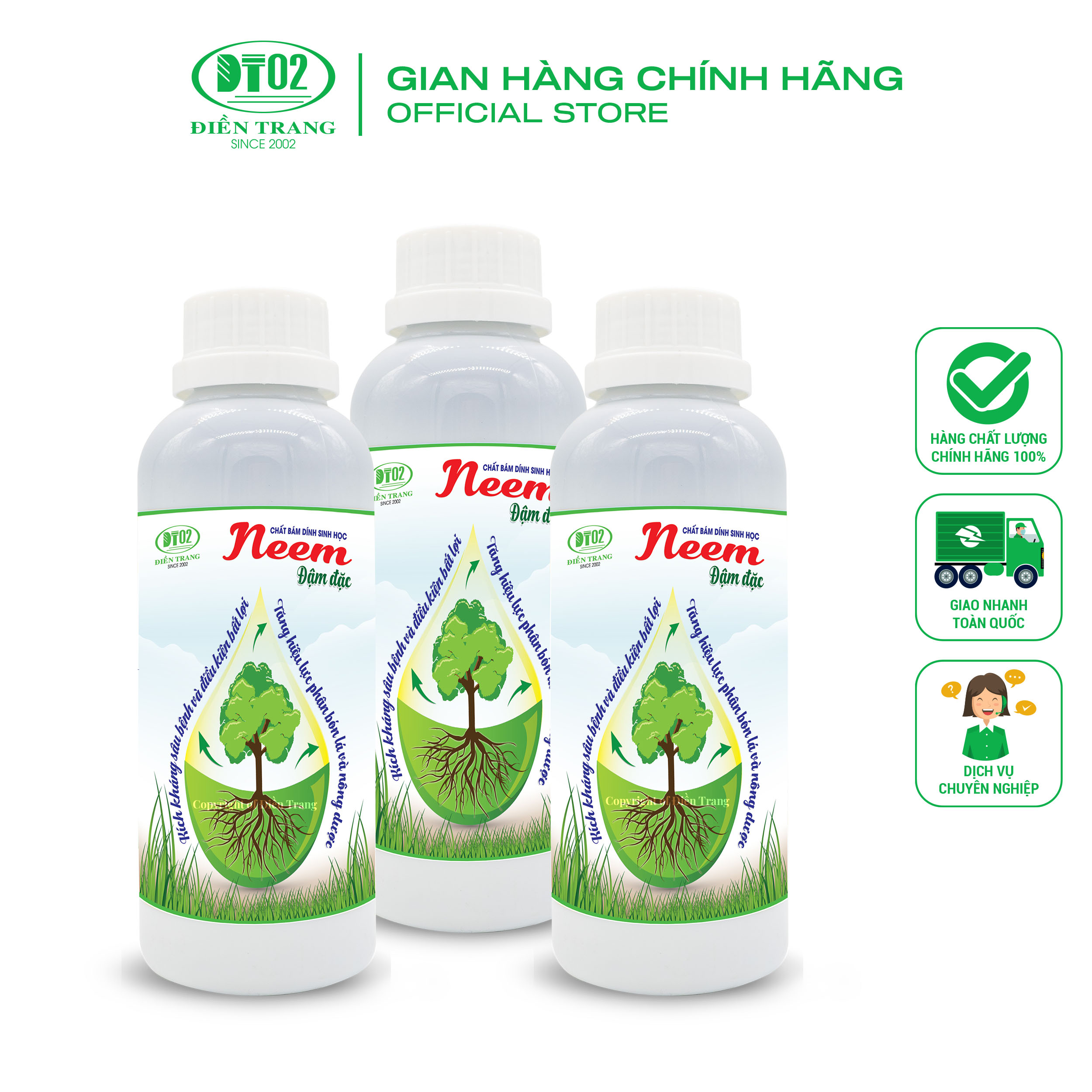 Combo 3 chai bám dính sinh học Neem 500ml, tăng độ phân giải, bám dính cây trồng
