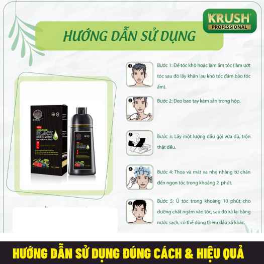 Dầu Gội Nhuộm Tóc Krush màu đen, phủ bạc 5 phút chính hãng