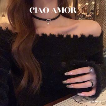 Vòng cổ choker Dây chuyền nữ đen vòng chéo đính ngọc dưới Trang sức Ciao Amor - DC0654