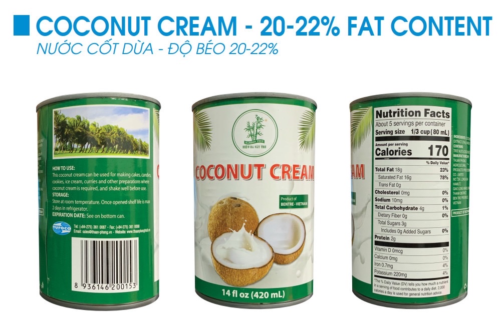 Nước cốt dừa đậm đặc hiệu ba cây tre, độ béo 20 - 22%