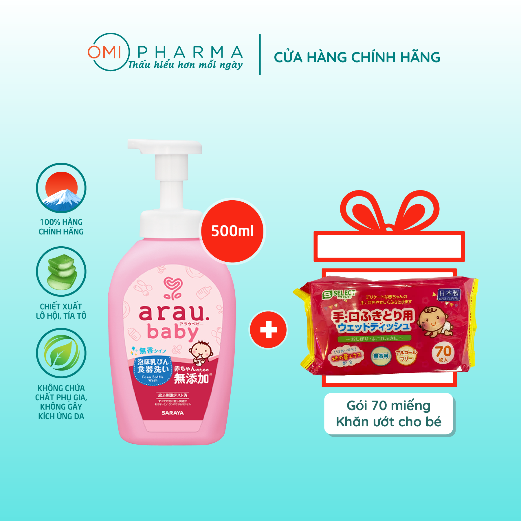 Nước rửa bình sữa saraya arau baby s select nhật bản 500ml