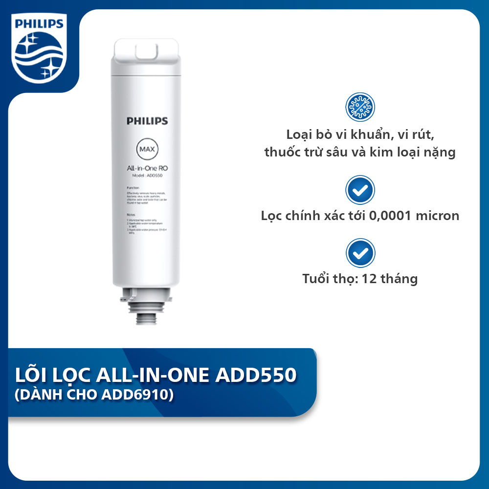 Lõi lọc AllinOne ADD550 Dành cho Máy lọc nước RO để bàn ADD6910