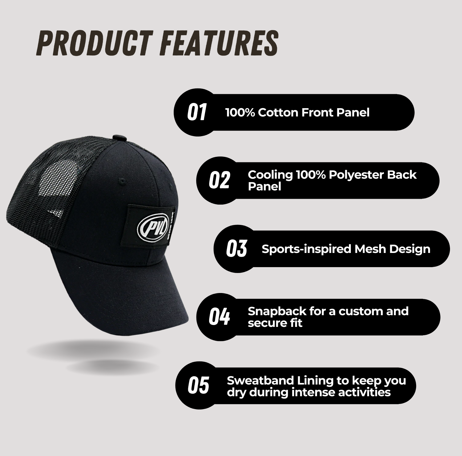PVL Patched Athletes Trucker Cap, Sport Hat, Adjustable Snapback, Various Color, 1 Pcs, Product Features