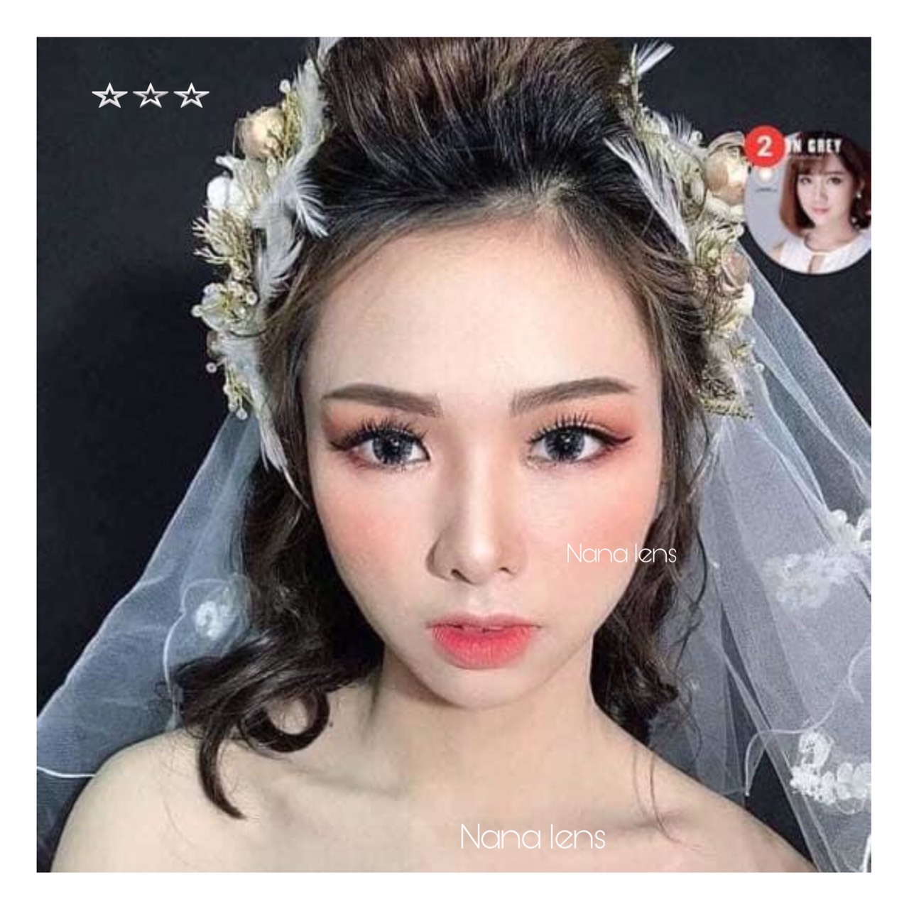 [Lens thời trang] Lens - kính áp tròng màu xám hoạ tiết vân nổi giãn tròng to ( Chỉ có 0 độ) Dùng 12 tháng kể từ ngày mở nắp lọ + tặng khay đựng