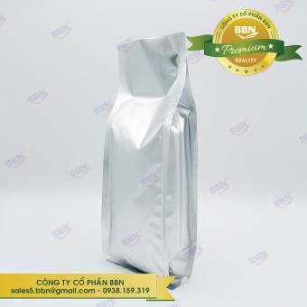 Túi bạc mờ 4 biên xếp hông 8x21cm đựng 100g cafe (ĐVT Kg)