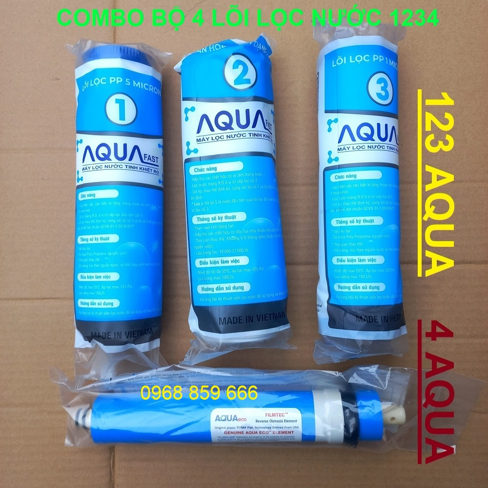 Lõi lọc nước số 4 màng ro aqua + bộ lõi lọc nước số 1,2,3