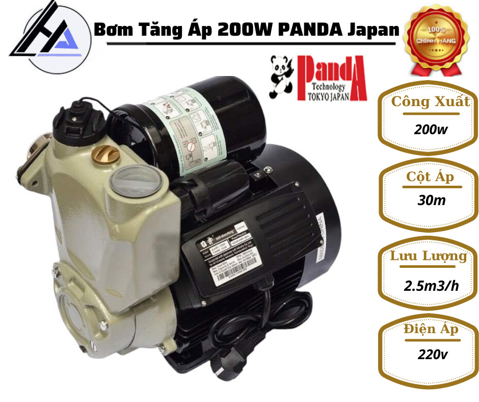 Máy bơm tăng áp PANDA 200w thương hiệu nhật chịu nhiệt độ 100 độ C-Chính hãng-Dùng tăng áp được nước nóng-Bảo hành 12 tháng