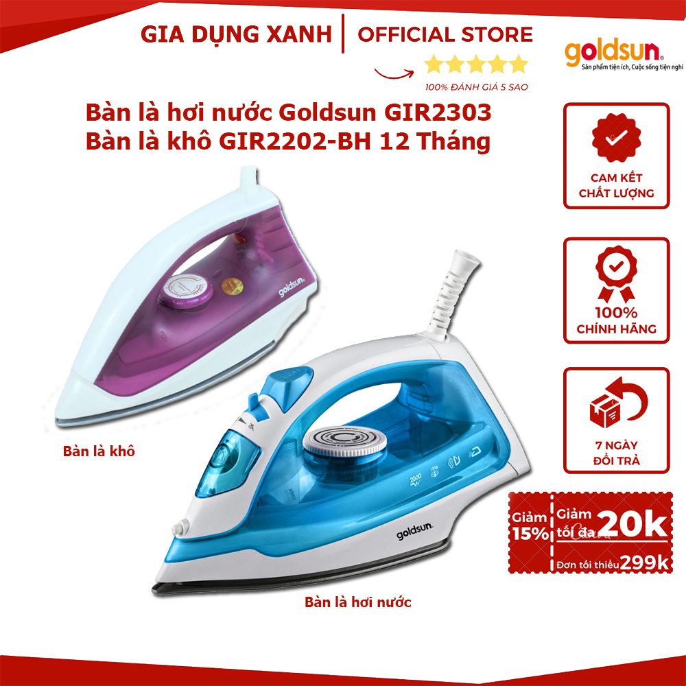 Bàn là, bàn là hơi nước goldsun gir2303, gir2202 , hàng chính hãng - bảo hành 12 tháng, lỗi đổi mới trong 7 ngày!