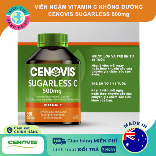 Viên ngậm Vitamin C không đường Cenovis Vitamin C 500mg Sugarless [Tăng cường miễn dịch] Hộp 300 viên Exp09/2023 Hàng Úc được bán bởi Siêu Thị Hàng Ngoại