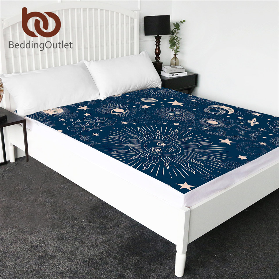 BeddingOutlet Mandala Queen Bed Sheets One Piece Purple Blue Flat