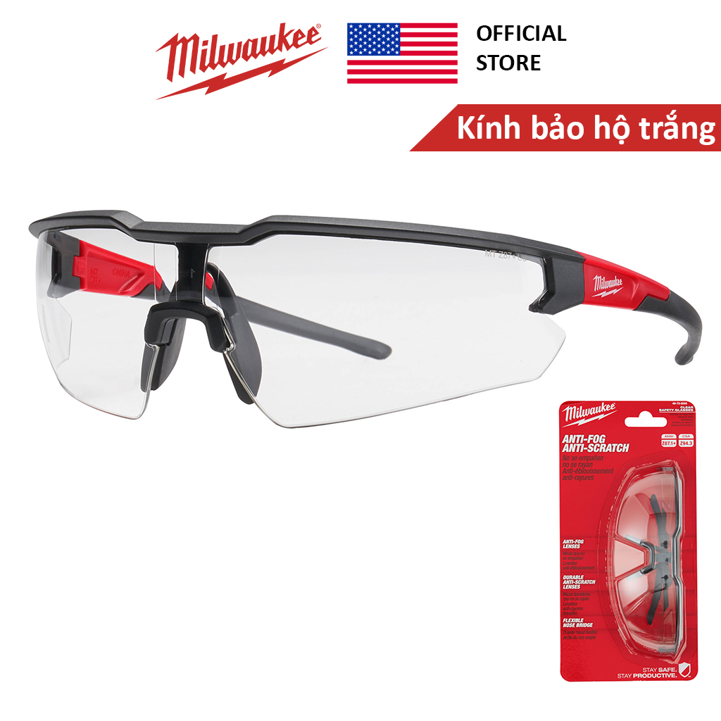 Kính bảo hộ trắng chính hãng Milwaukee Mỹ kính chống bụi, chống hơi nước trầy xước vượt trội, mắt kính trong suốt ngăn chặn tia UV, bảo vệ mắt lao động, đi xe máy, chống đọng sương, kính bảo hộ lao động
