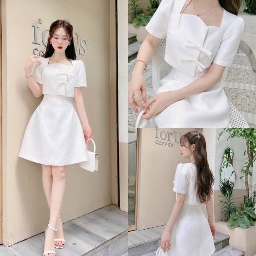 Đầm trắng dự tiệc MINA thiết kế hai dây dáng xoè ngắn mini dễ thương xinh  xắn vải gấm MN162 Mẫu đẹp, Giá rẻ